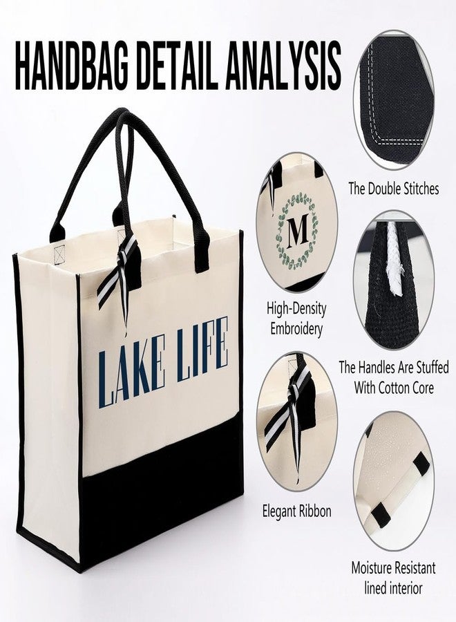 EDCTO Canvas Tote Bag, Cotton Canvas Tote Bag, Lake Trip Bag, Birthday Gifts for Women Friend Her, Canvas Tote Bags for Lake Life Lover, Canvas Beach Tote for Boating Weekend Holiday Overnight Travel - Image 4